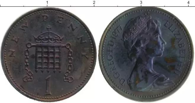 Монета пенни Англии 1977 года Бронза Елизавета II