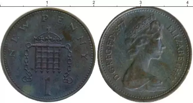 Монета пенни Англии 1977 года Бронза Елизавета II