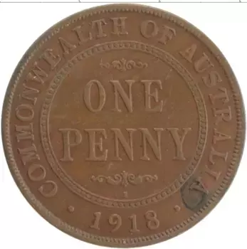 Монета пенни Австралии 1918 года Бронза Георг V
