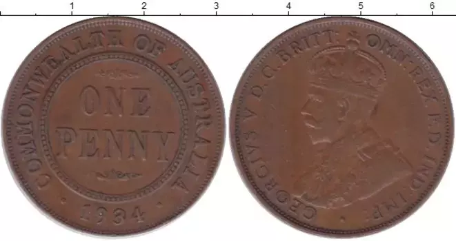 Монета пенни Австралии 1924 года Медь Георг V