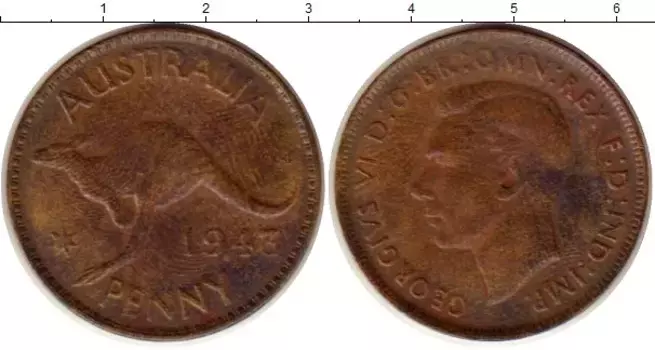 Монета пенни Австралии 1943 года Медь Георг VI