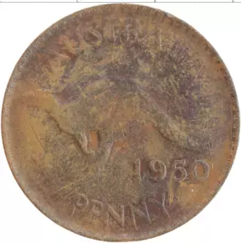 Монета пенни Австралии 1950 года Медь Георг VI