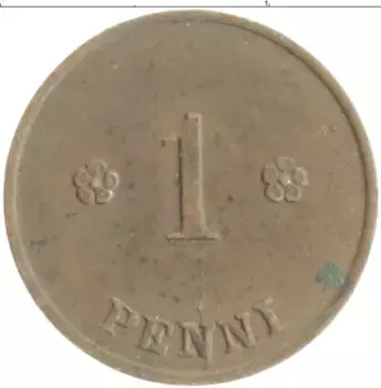 Монета пенни Финляндии 1919 года Медь
