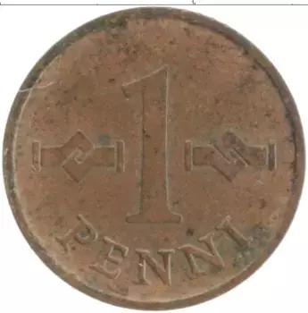 Монета пенни Финляндии 1966 года Бронза