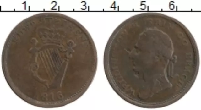 Монета пенни Ирландии 1816 года Медь Токен