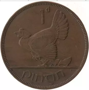 Монета пенни Ирландии 1935 года Медь