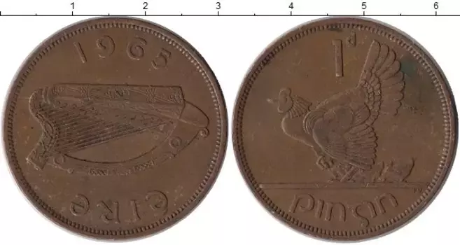 Монета пенни Ирландии 1965 года Бронза Курица с цыплятами