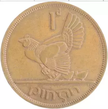 Монета пенни Ирландии 1965 года Бронза Курица с цыплятами