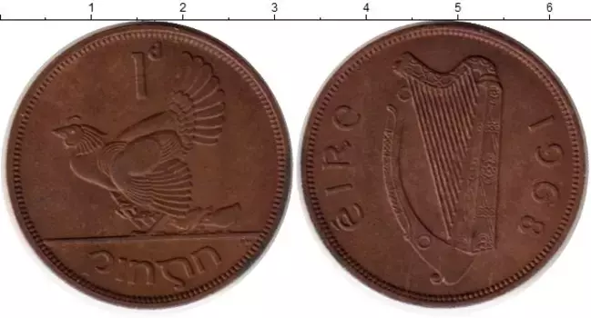 Монета пенни Ирландии 1968 года Бронза