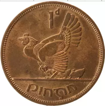 Монета пенни Ирландии 1968 года Бронза