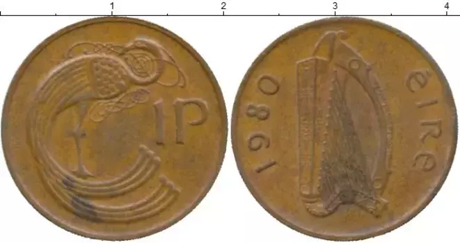 Монета пенни Ирландии 1980 года Бронза