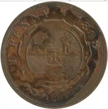 Монета пенни Южно Африканской Республики 1893 года Медь Пауль Крюгер