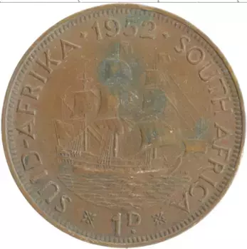 Монета пенни Южно Африканской Республики 1952 года Бронза Георг VI
