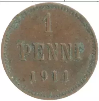 Монета пенни Николая 2 1911 года Медь