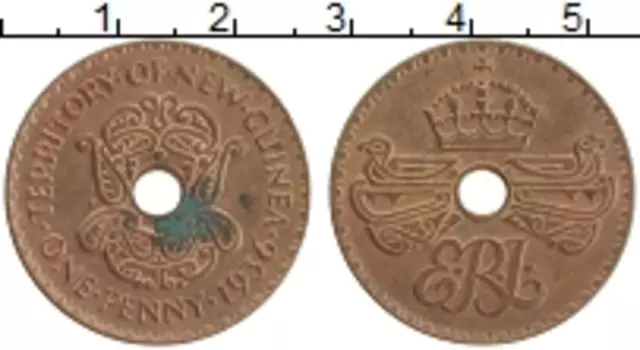 Монета пенни Новой Гвинеи 1936 года Бронза Георг VI