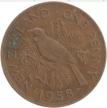 Монета пенни Новой Зеландии 1958 года Бронза Елизавета II