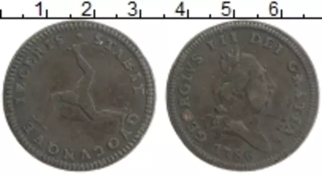 Монета пенни Острова Мэн 1786 года Медь Георг III