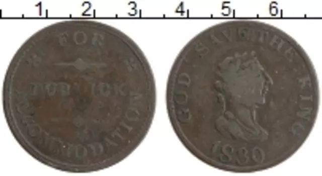 Монета пенни Острова Мэн 1830 года Медь Токен