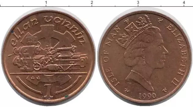 Монета пенни Острова Мэн 1990 года Медь Елизавета II