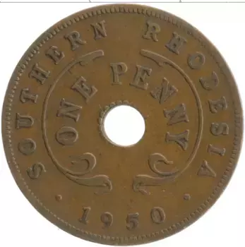 Монета пенни Родезии 1950 года Бронза Георг VI