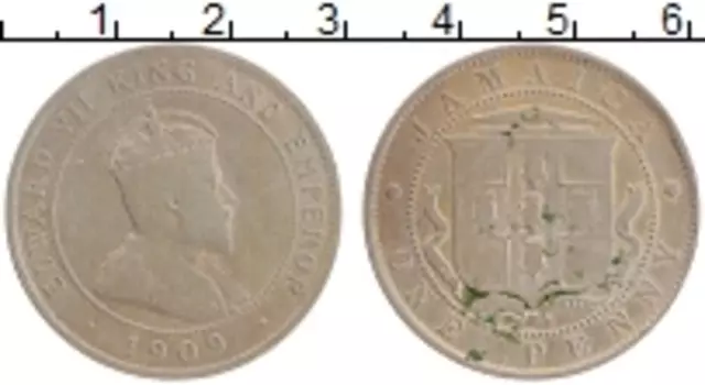 Монета пенни Ямайки 1909 года Медно-никель Эдуард VII