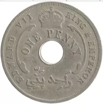 Монета пенни Западной Африки 1908 года Медно-никель Эдуард VII