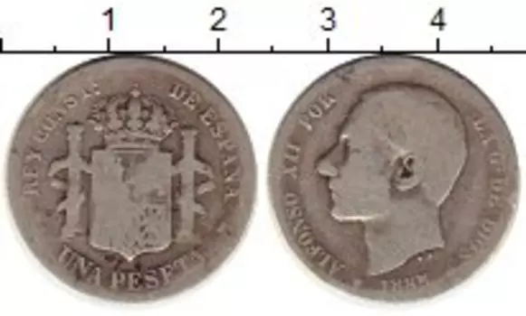 Монета песета Испании 1885 года Серебро Альфонсо XII