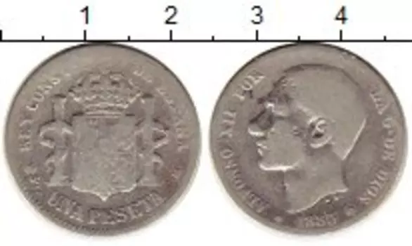Монета песета Испании 1885 года Серебро Альфонсо XII