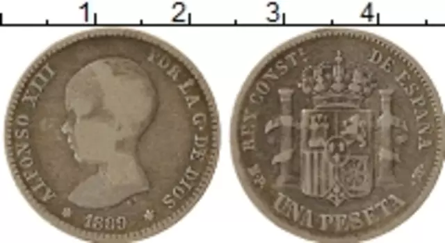 Монета песета Испании 1889 года Серебро Альфонсо XIII