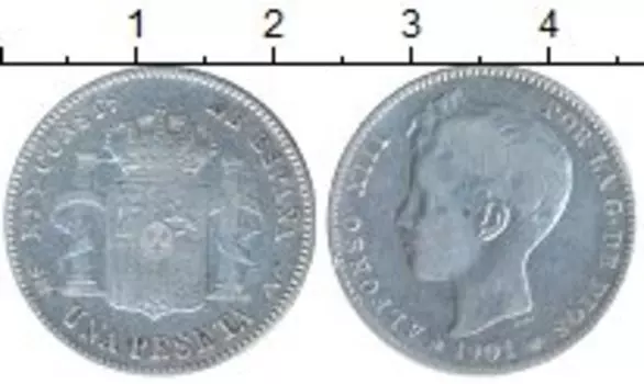 Монета песета Испании 1901 года Серебро Альфонсо XIII