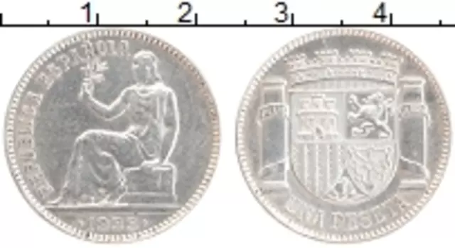 Монета песета Испании 1933 года Серебро Революция