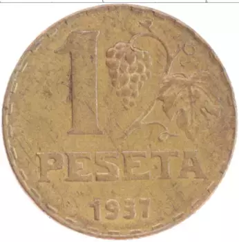 Монета песета Испании 1937 года Бронза
