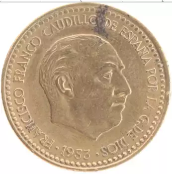 Монета песета Испании 1953 года Латунь Франсиско Франко