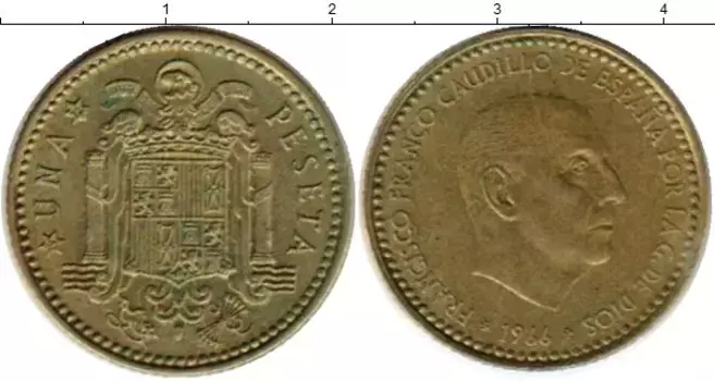 Монета песета Испании 1966 года Латунь Франциско Франко