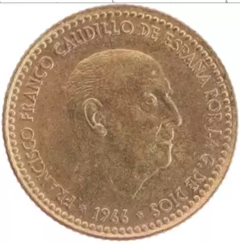 Монета песета Испании 1966 года Латунь Франсиско Франко
