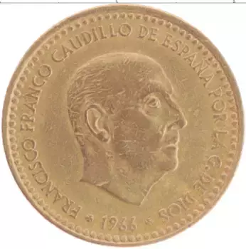 Монета песета Испании 1966 года Латунь Франсиско Франко