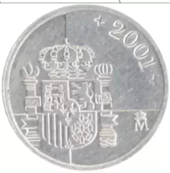 Монета песета Испании 2001 года Алюминий Хуан Карлос I