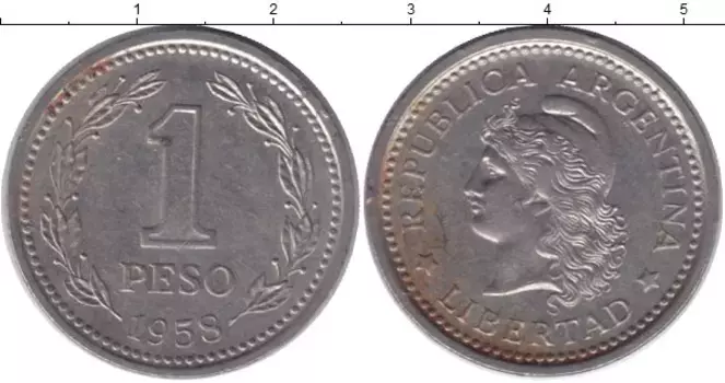 Монета песо Аргентины 1958 года Медно-никель Свобода