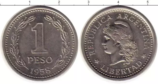 Монета песо Аргентины 1958 года Медно-никель