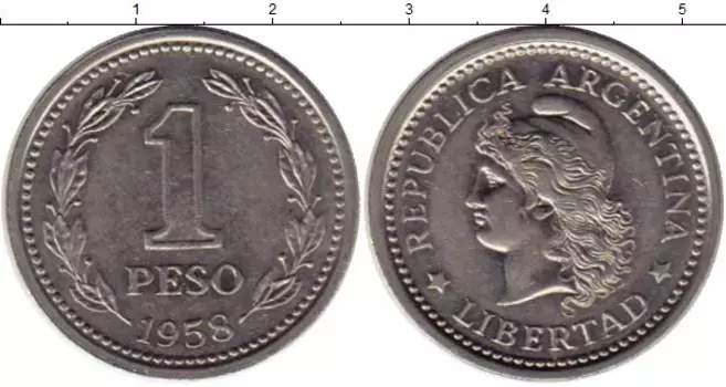 Монета песо Аргентины 1958 года Медно-никель