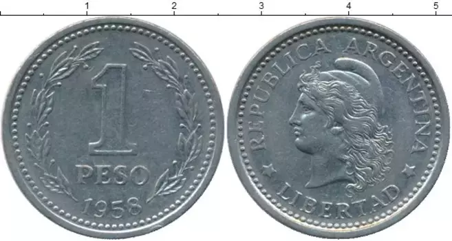 Монета песо Аргентины 1958 года Медно-никель