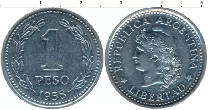 Монета песо Аргентины 1958 года Медно-никель