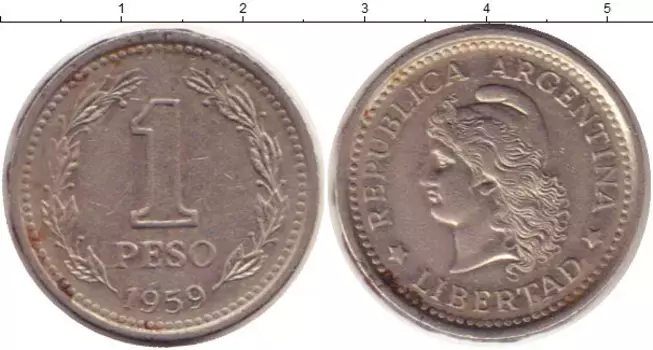 Монета песо Аргентины 1959 года Медно-никель