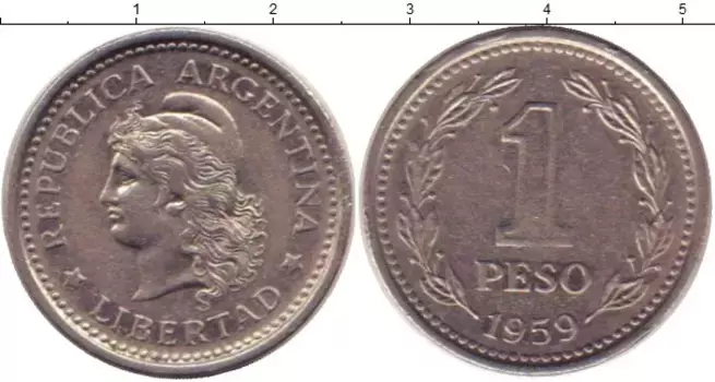 Монета песо Аргентины 1959 года Медно-никель