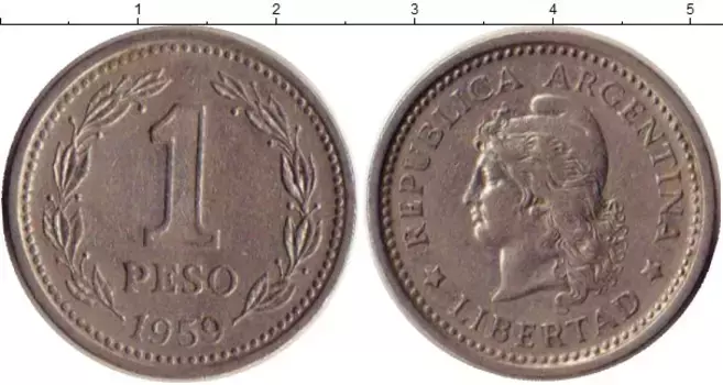 Монета песо Аргентины 1959 года Медно-никель