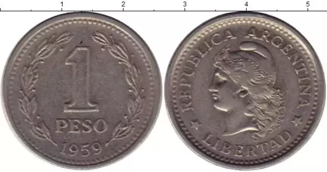 Монета песо Аргентины 1959 года Медно-никель