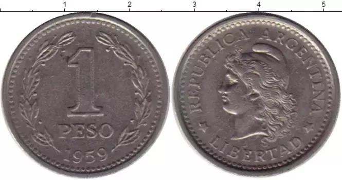 Монета песо Аргентины 1959 года Медно-никель
