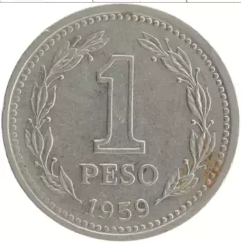 Монета песо Аргентины 1959 года Медно-никель Республика
