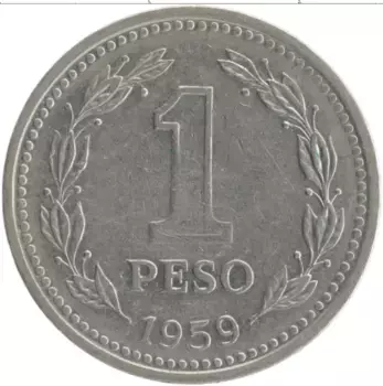 Монета песо Аргентины 1959 года Медно-никель