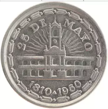 Монета песо Аргентины 1960 года Медно-никель 150 лет независимости